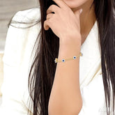 3 MM Sapphire and 1 1/5 ctw Round Cut Diamond Paperclip Lovebright Precious Bracelet in 14K Yellow and White Gold